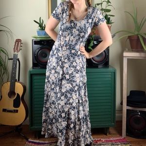 90s Floral Maxi by Nostalgia in Blue & Cream - S